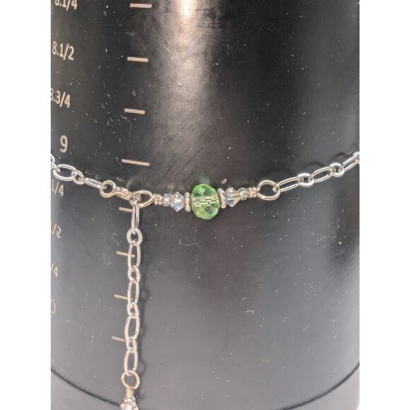925 Sterling Marked Delicate Chain Green Crystal Bead Bracelet - Picture 4 of 8